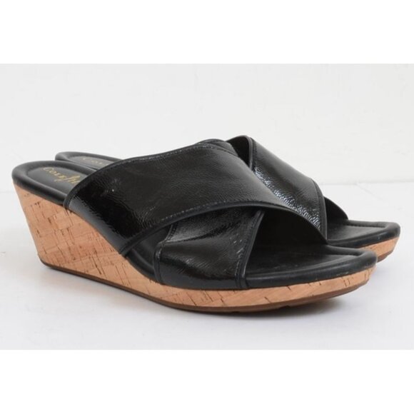 Cole Haan Shoes - Cole Haan Women's Size 11B NikeAir Black Leather Strap Wedge Heel Slide Sandals